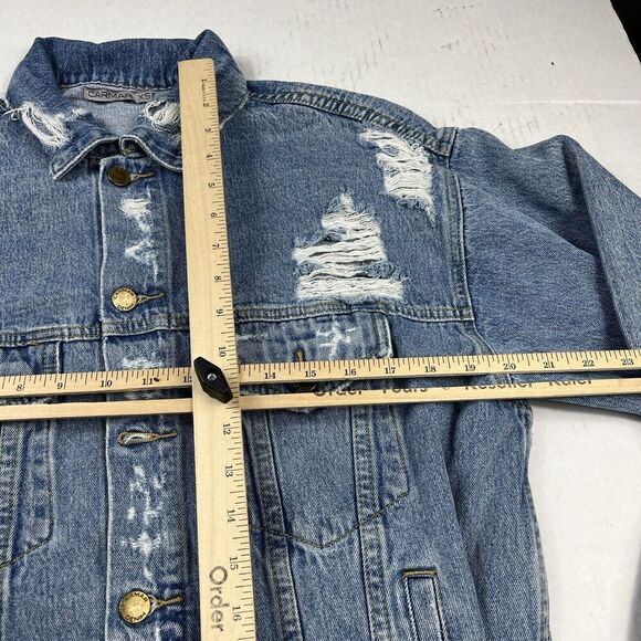 Carmar Womens Distressed Denim Jean Jacket Blue Street Layer Button Front XS - Picture 7 of 10